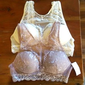 NWT 2 LOT CANDIE'S CUPPED LACE BRALETTES. SZ M 1- IVORY, 1- TAUPE
